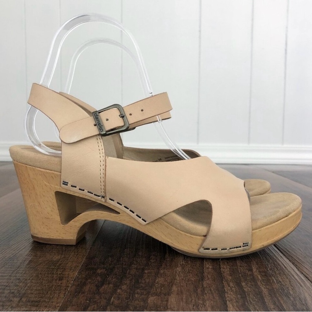 Dansko Tasha Sandal Platform Vegetable Tanned Leather Natural Size 7.5 EU 38